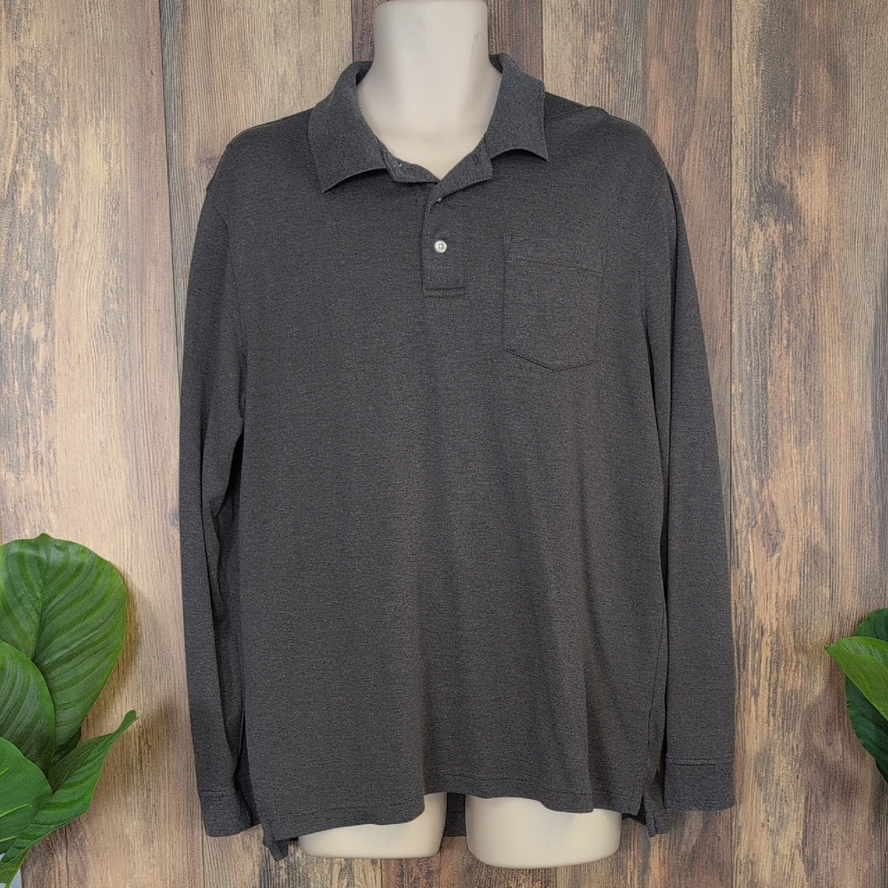 Croft & Barrow Extra Soft Gray Long Sleeve Polo Shirt L          P335